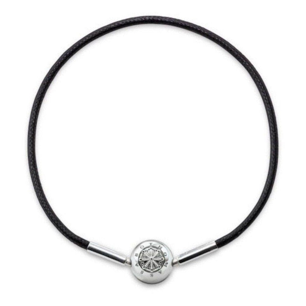 Black leather Karma bracelet with silver charm
