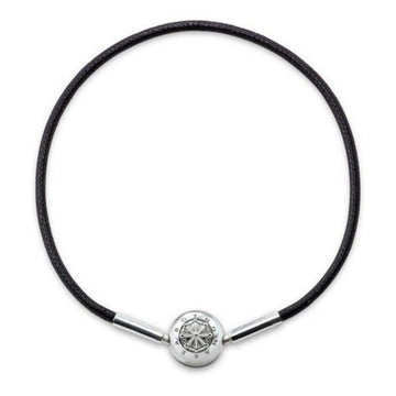 Black leather Karma bracelet with silver charm

