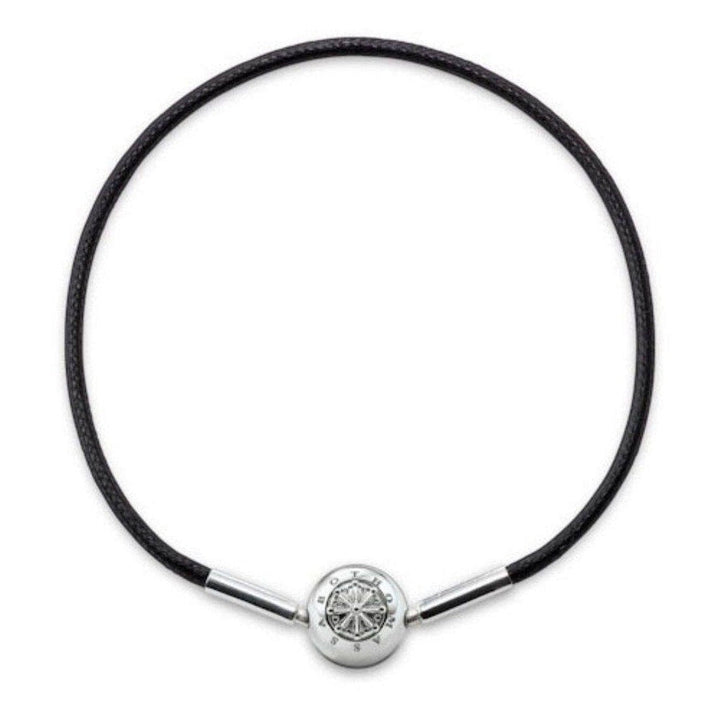 Black leather Karma bracelet with silver charm
