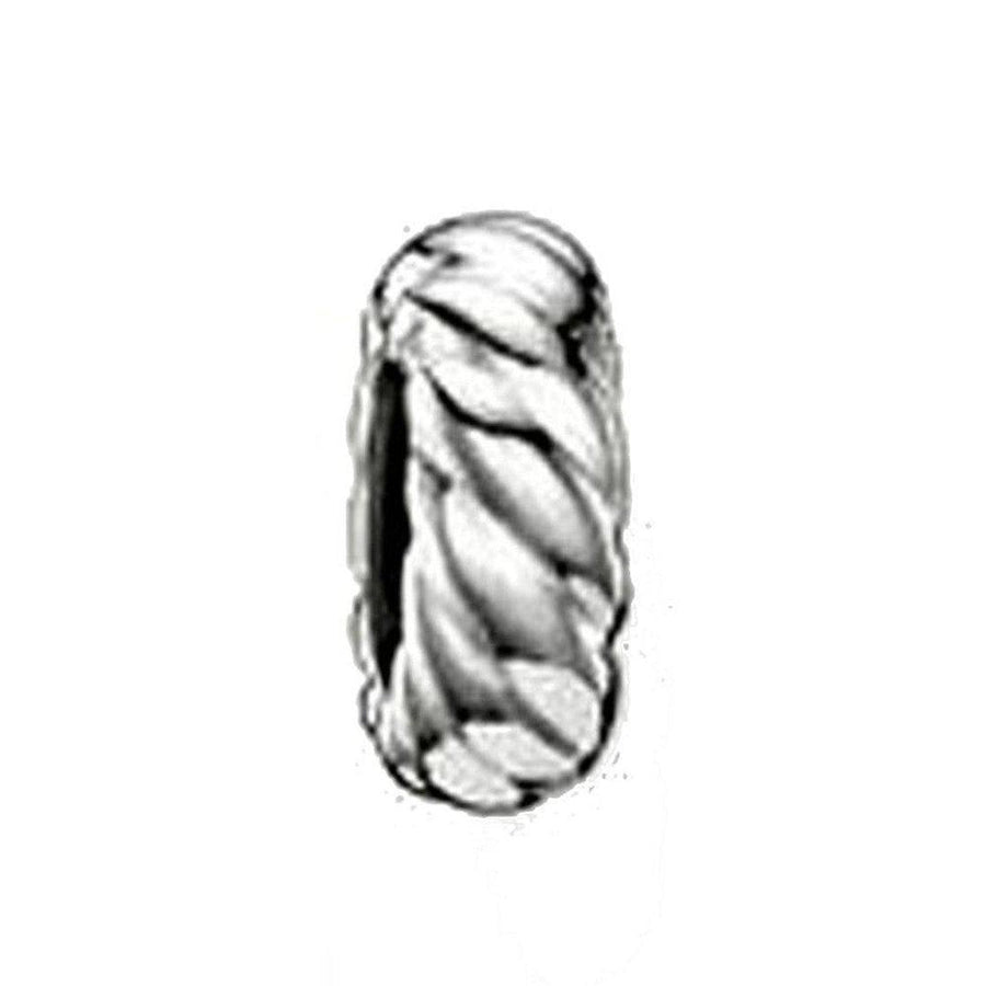 Silver Karma Stopper charm with twisted rope design.
