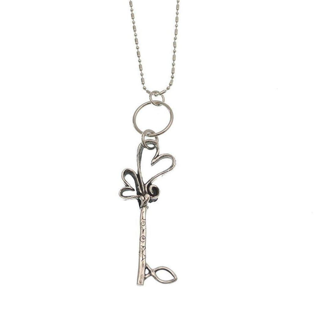Silver Key To Love necklace with entwined hearts charm, romantic gift.
