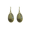 Labradorite earrings with 18k gold settings; oval-shaped stones.
