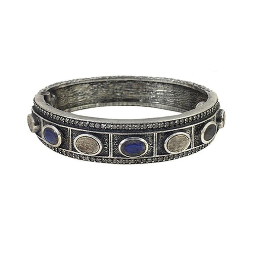 Labradorite Hinged Bangle Bracelet In Silver-Tat2 Designs-Swag Designer Jewelry