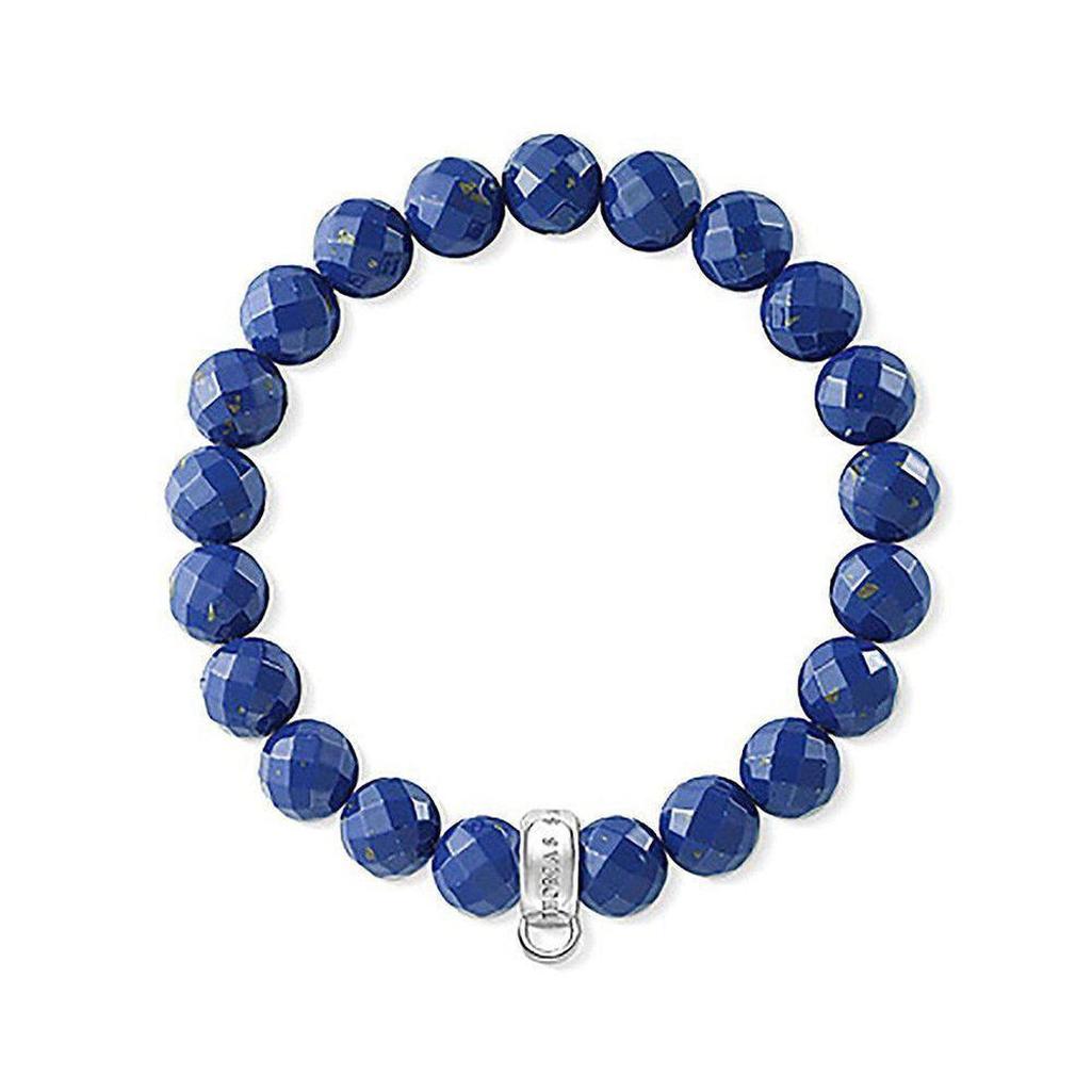 Lapis Lazuli bead bracelet with silver clasp; rich blue gemstone.
