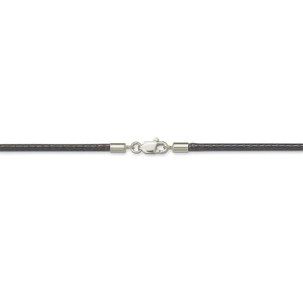 Brown leather cord necklace with silver clasp
