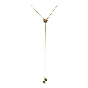 Les Celeste St Christopher gold y-necklace with St. Christopher medallions
