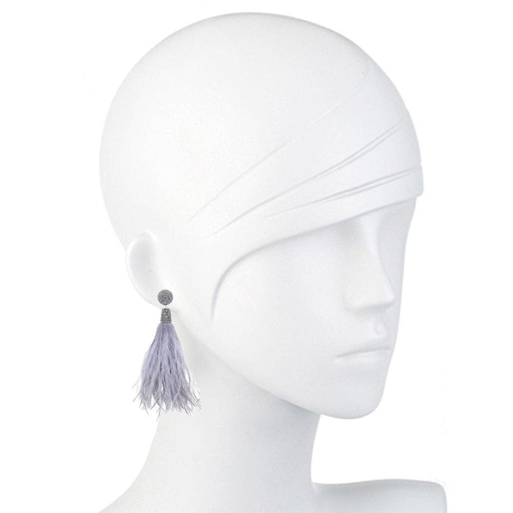 Light Gray Feather Earrings-Suzanna Dai-Swag Designer Jewelry