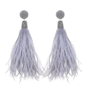 Light Gray Feather Earrings-Suzanna Dai-Swag Designer Jewelry
