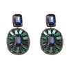 Lombardo Drop Earrings: Sapphire and emerald green crystal statement earrings.

