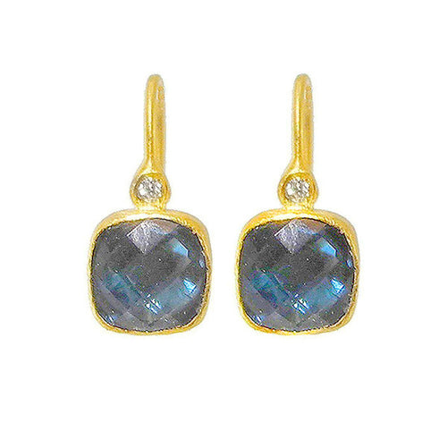 London Blue Topaz Earrings with Diamonds-Kurtulan-Swag Designer Jewelry