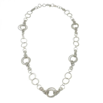 Silver long round link necklace with textured detailing
