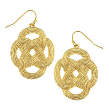 Gold Love Knot earrings with textured design
