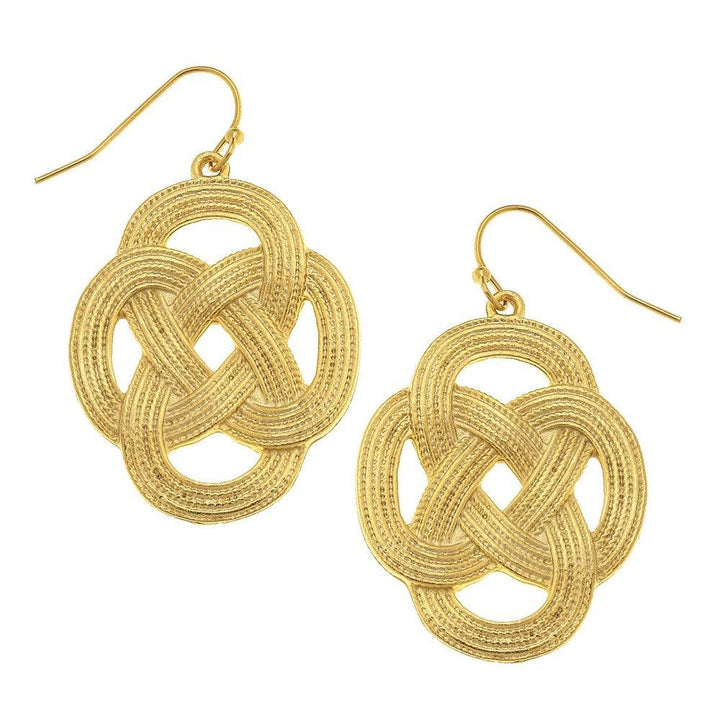 Gold Love Knot earrings with textured design
