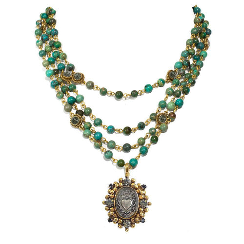 Magdalena 6mm Turquoise, Black Diamond, Asst Medals-Virgins Saints and Angels-Swag Designer Jewelry