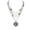 Magdalena in Silver Black Diamond necklace: multi-strand crystal beaded design with a St. Christopher medal pendant.
