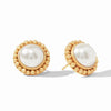 Marbella Pearl Stud Earrings: Gold-tone beaded setting, classic white pearls.
