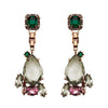 Mawi Statement Earrings in Rose: Rose gold, green & grey crystal statement earrings.
