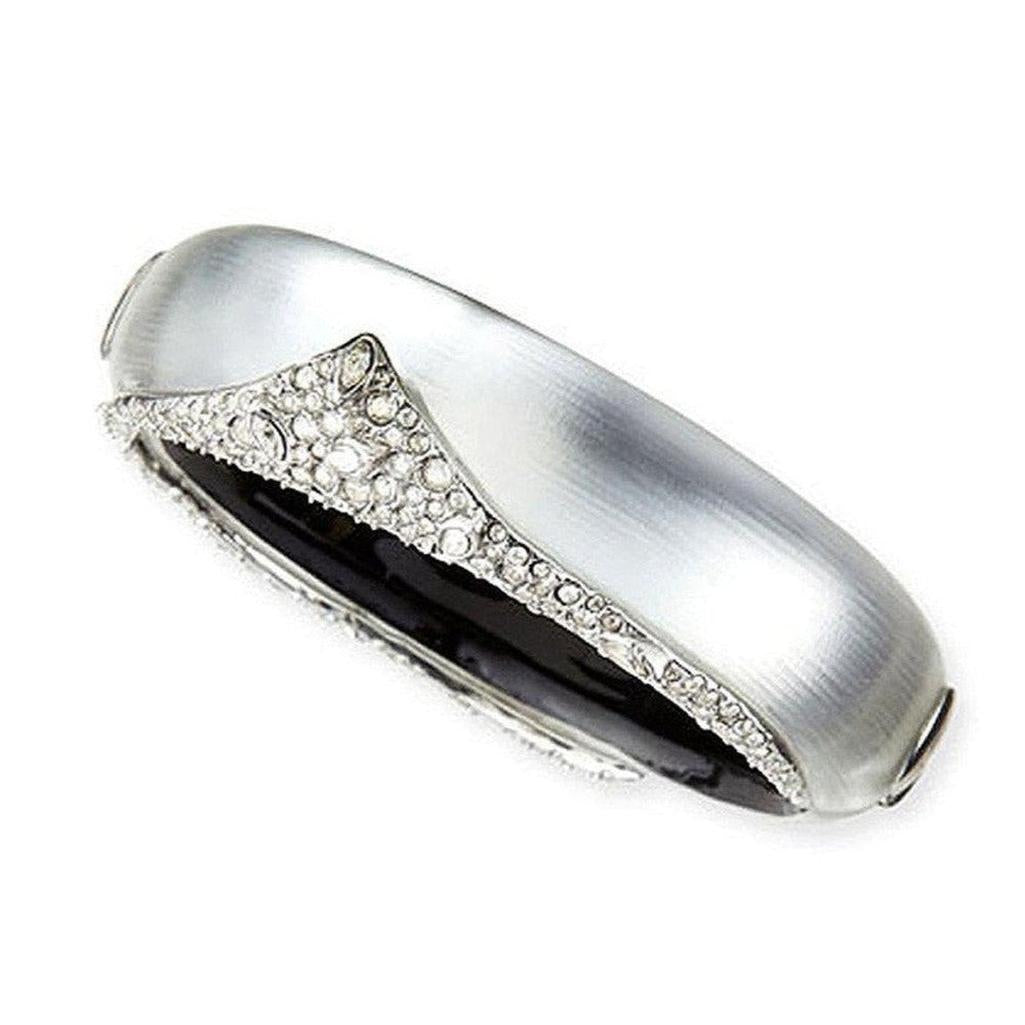 Crystal-encrusted hinge bracelet with brushed silver finish
