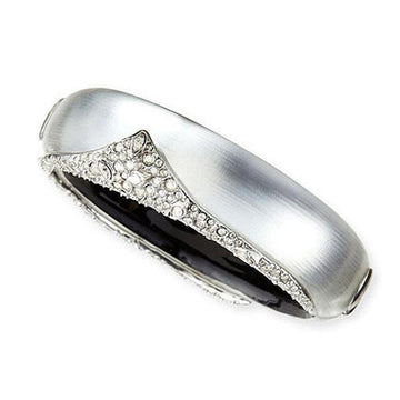 Crystal-encrusted hinge bracelet with brushed silver finish
