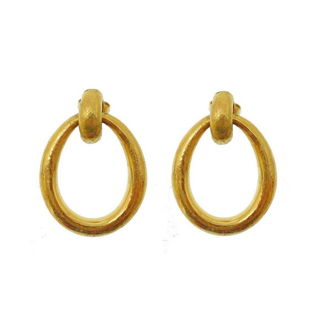 Gold oval doorknocker earrings, medium size
