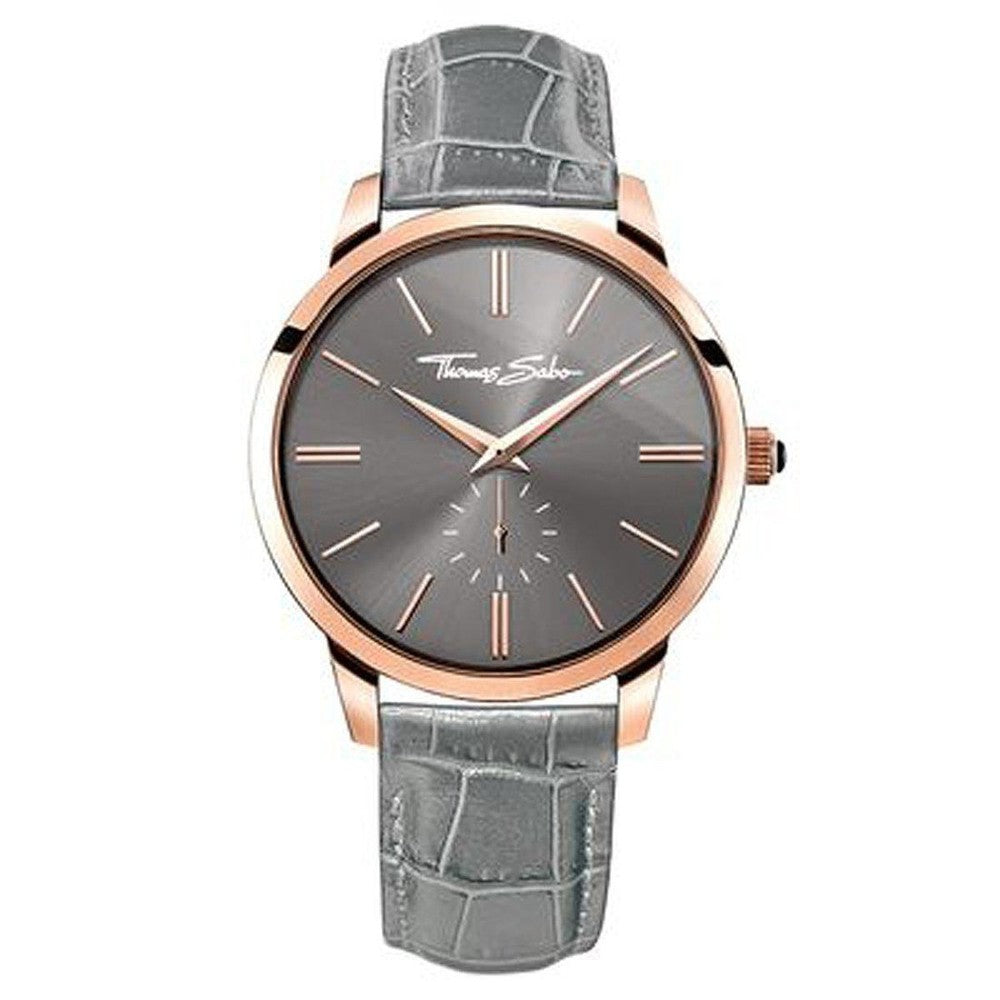 Men's grey leather Thomas Sabo watch with rose gold accents
