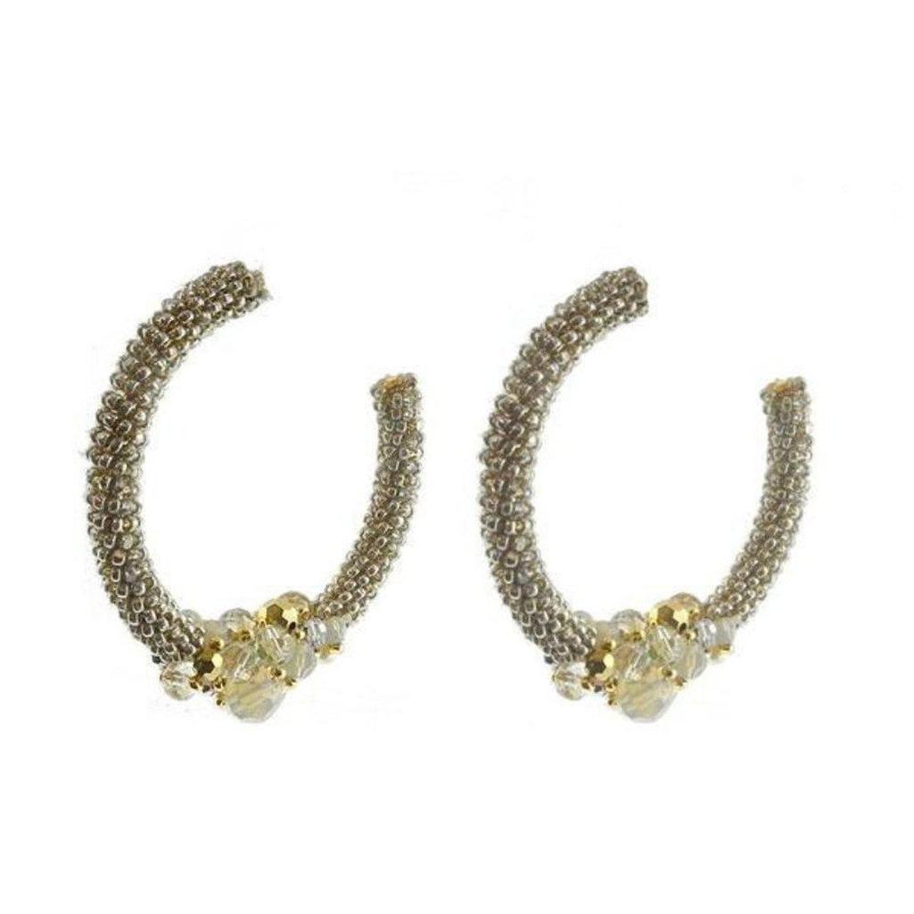 Miriam Haskell beaded silver hoop earrings with crystal accents
