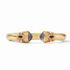 Gold Monaco Demi Hinge Cuff bracelet with gray and purple stones.

