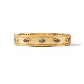 Gold Monaco Statement Hinge Bangle with gray gemstones
