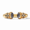 Gold Monaco Statement Hinge Cuff bracelet with gray stones and pearl accents.
