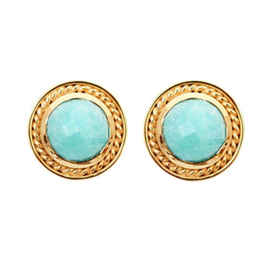 Monterey Faceted Amazonite gold earrings with rope detailing
