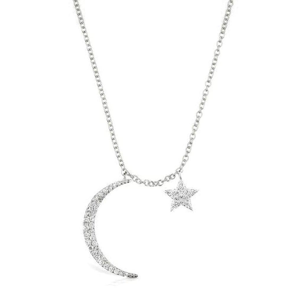 Diamond Moon & Star necklace in white gold
