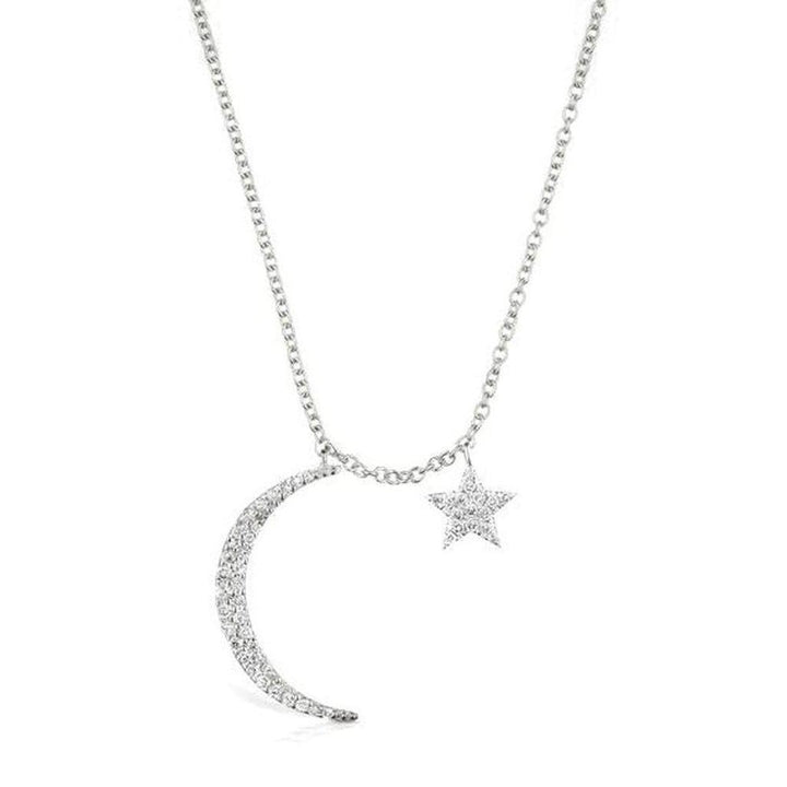 Diamond Moon & Star necklace in white gold
