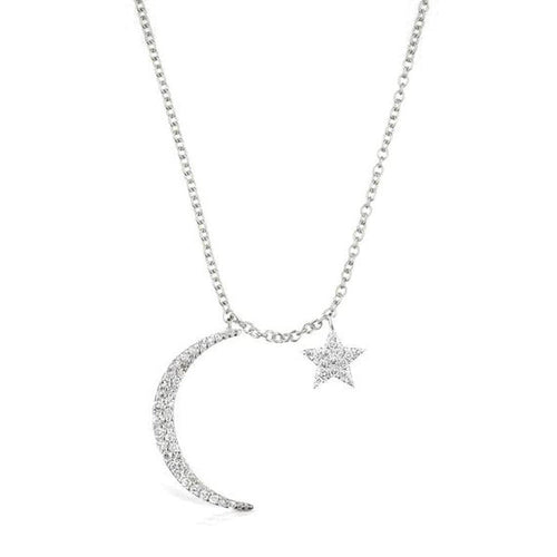 Moon and Star Diamond Necklace White Gold-Meira T-Swag Designer Jewelry