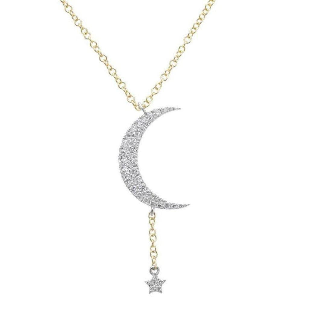 Diamond Moon and Star necklace with gold chain
