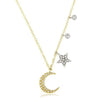 Diamond Moon and Stars necklace: gold chain, crescent moon & star pendants
