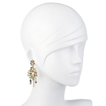 Elegant chandelier earrings; goldtone metal, moonstone & turquoise accents.
