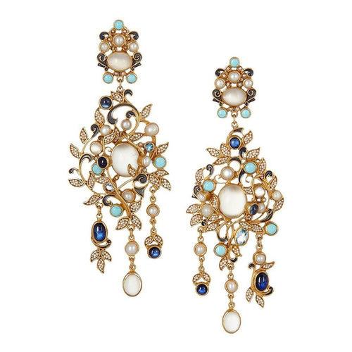 Moonstone Turquoise Chandelier Earrings-Percossi Papi-Swag Designer Jewelry