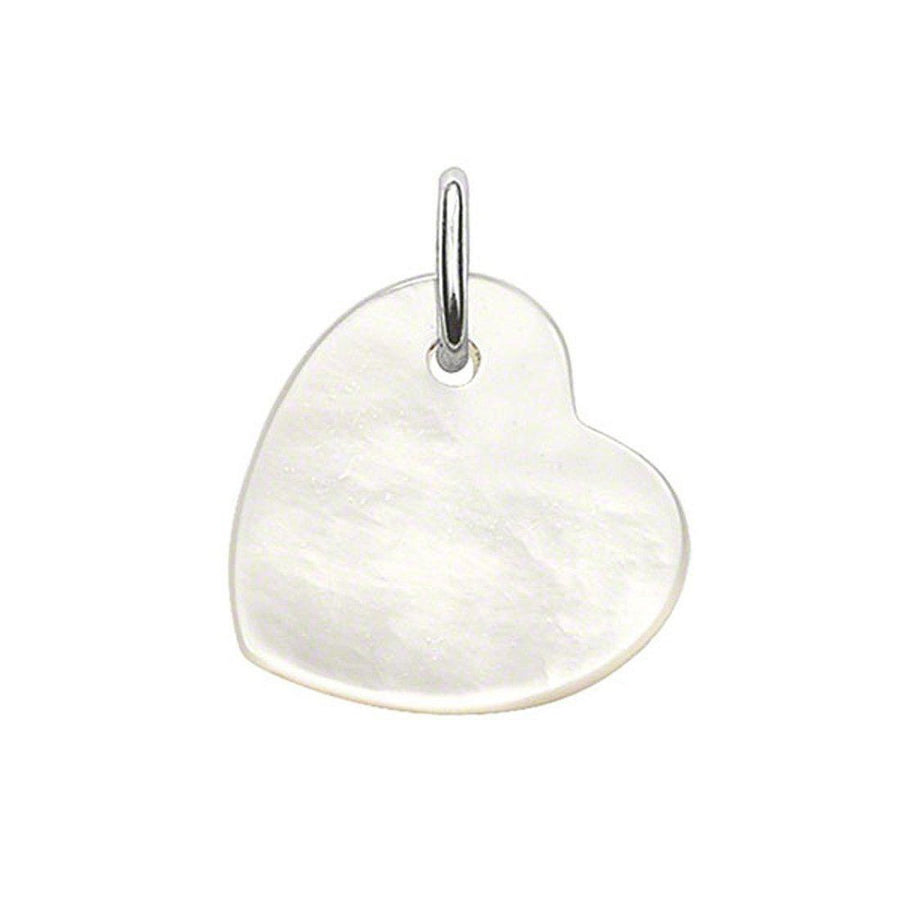Mother of Pearl heart pendant, elegant white charm with silver bail.
