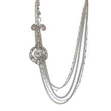 Multistrand Silver Chain Long Drop Tassle Necklace Cabachon Pendant-PETER LANG-Swag Designer Jewelry