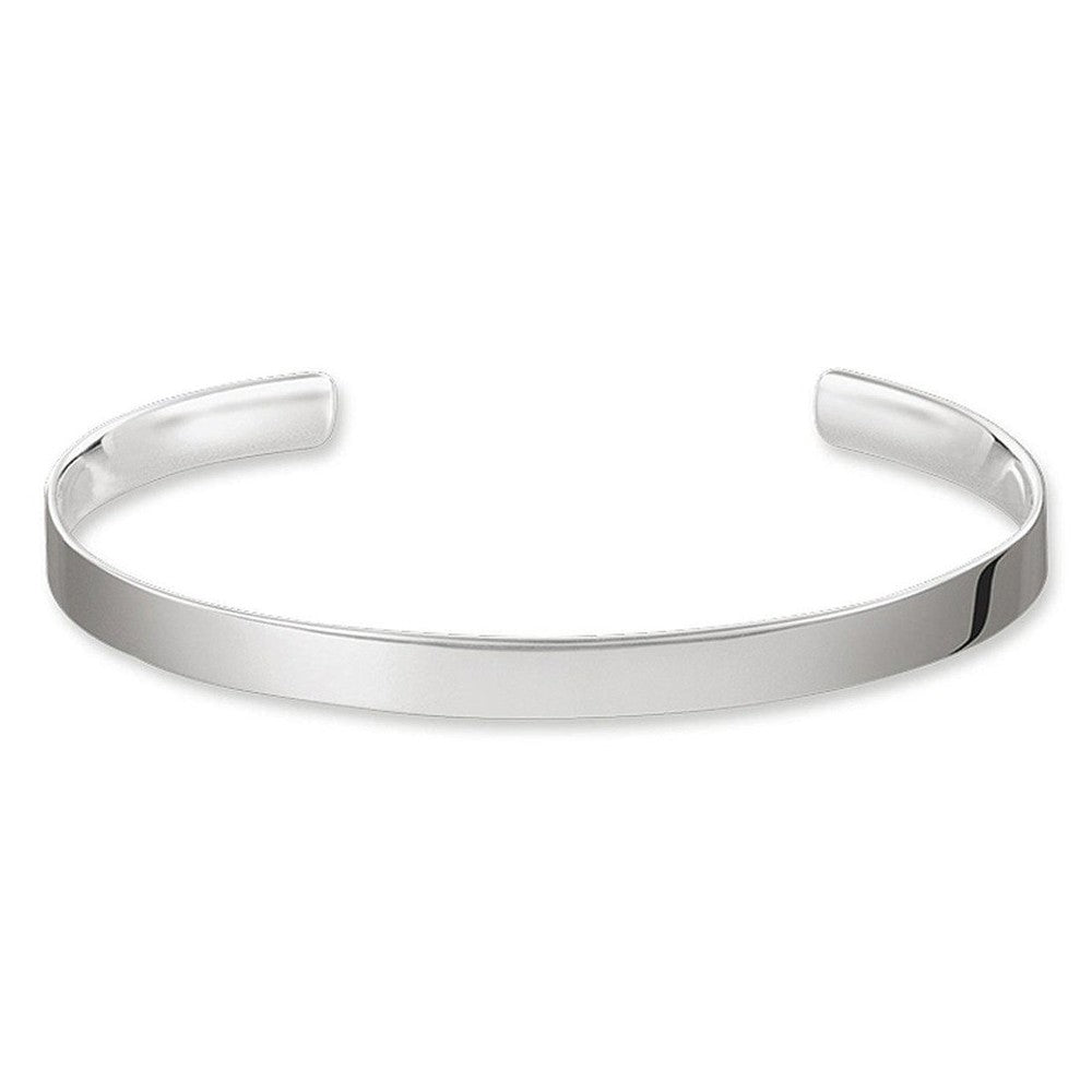 Narrow engravable silver cuff bracelet, perfect for personalization.
