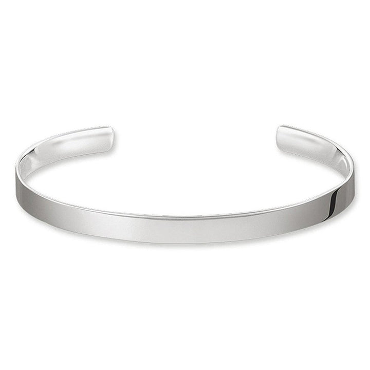 Narrow engravable silver cuff bracelet, perfect for personalization.
