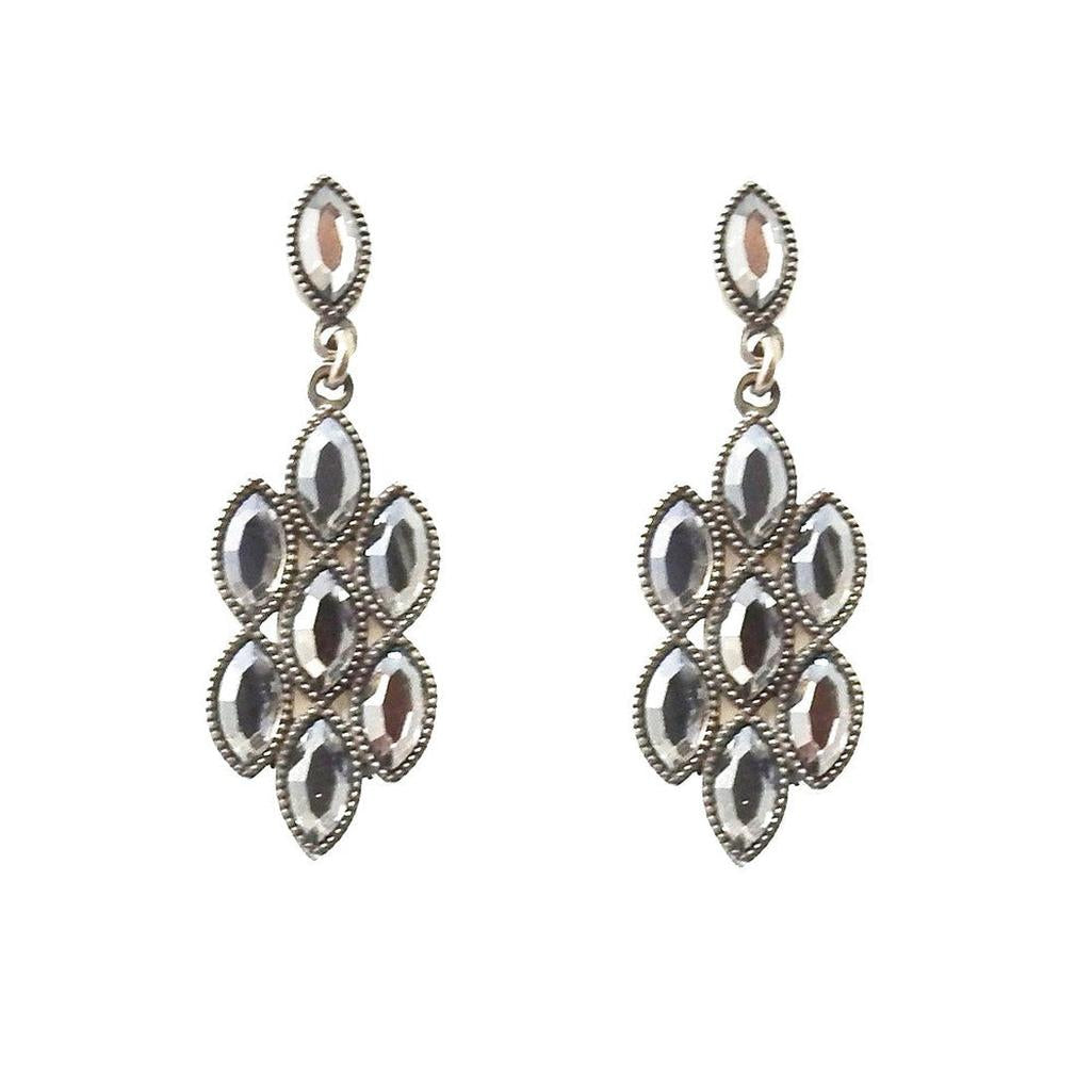 Silver Navette earrings featuring marquise-shaped crystals for elegant style.
