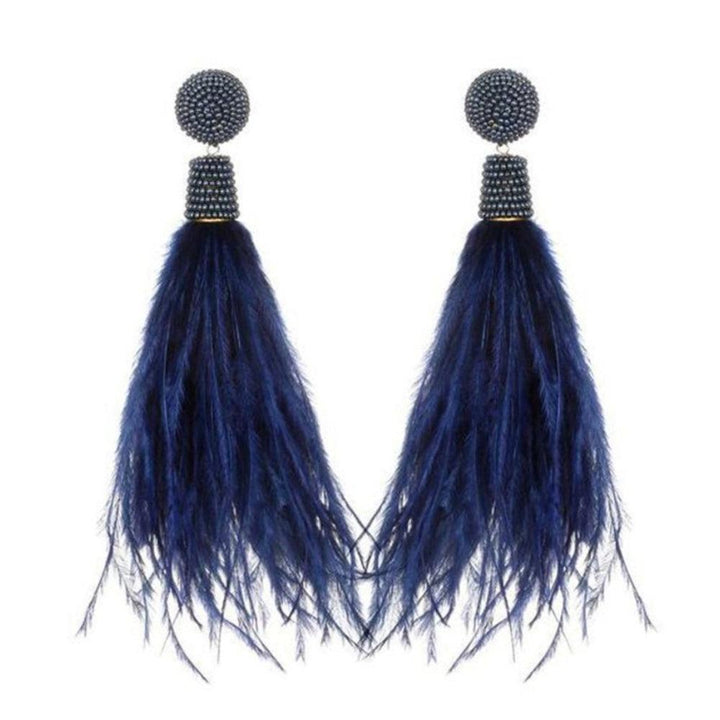 Navy Feather Earrings-Suzanna Dai-Swag Designer Jewelry