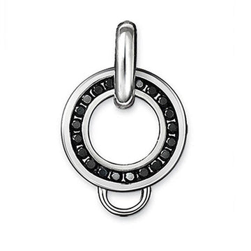 Black disc necklace charm carrier with black crystal accents.
