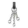Silver necklace charm carrier with black zirconia accents, featuring three dangling chains and open loops for added pendants.
