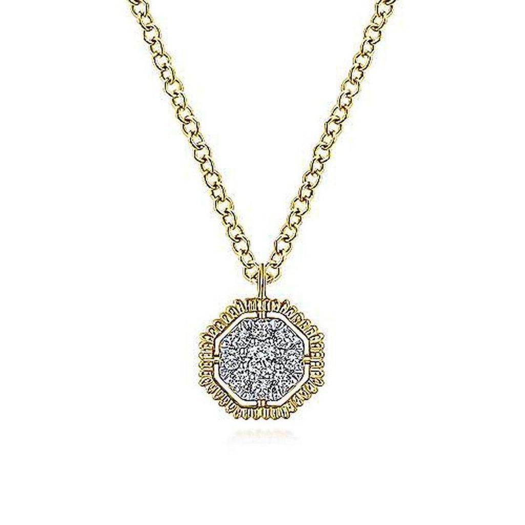 Octagonal diamond pendant necklace with gold chain
