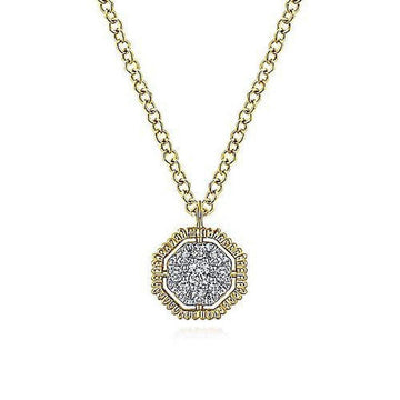 Octagonal diamond pendant necklace with gold chain
