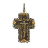 Antique-inspired Old Believers Cross pendant, adorned with diamonds and gold accents.
