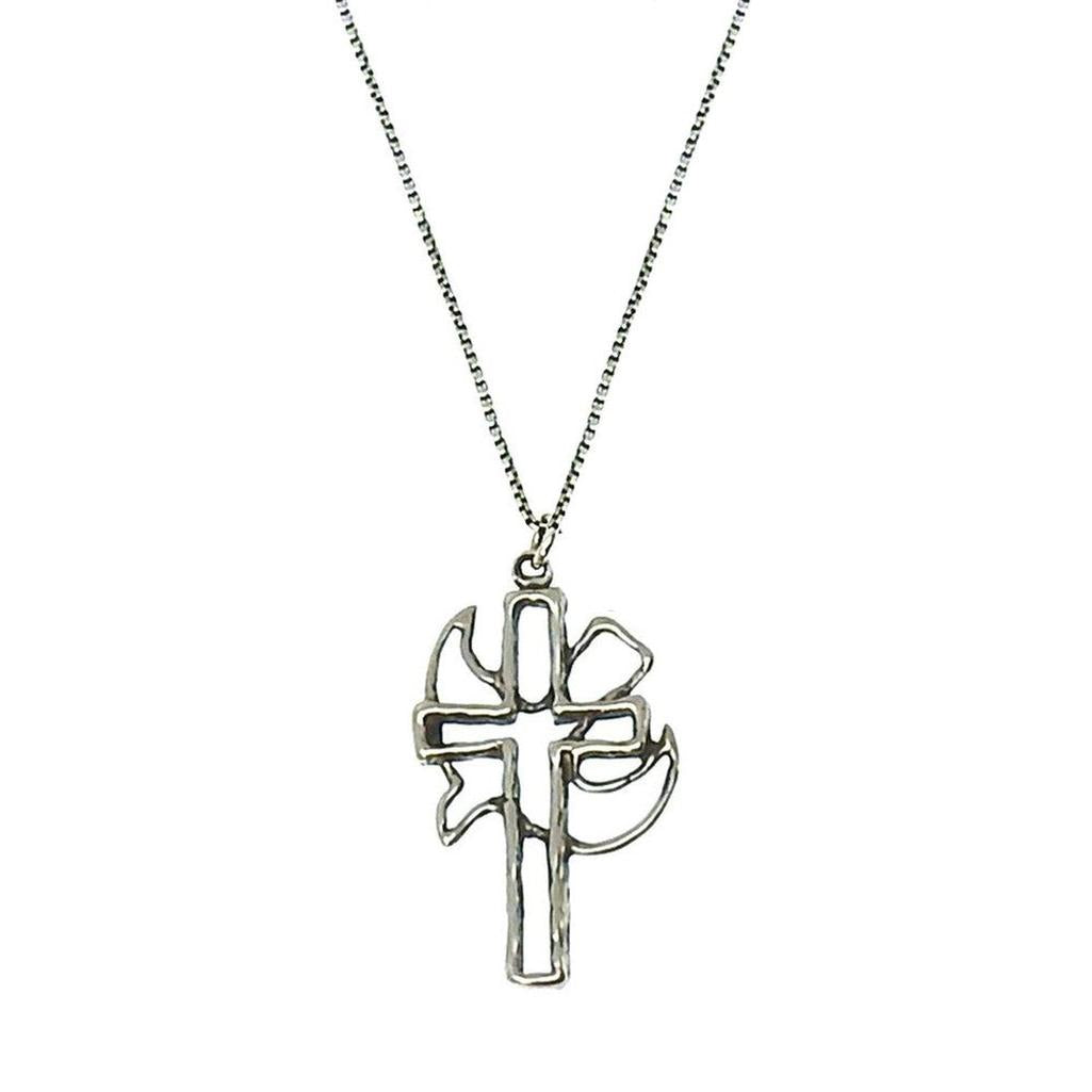 Silver Open Cross and Dove necklace with delicate chain.
