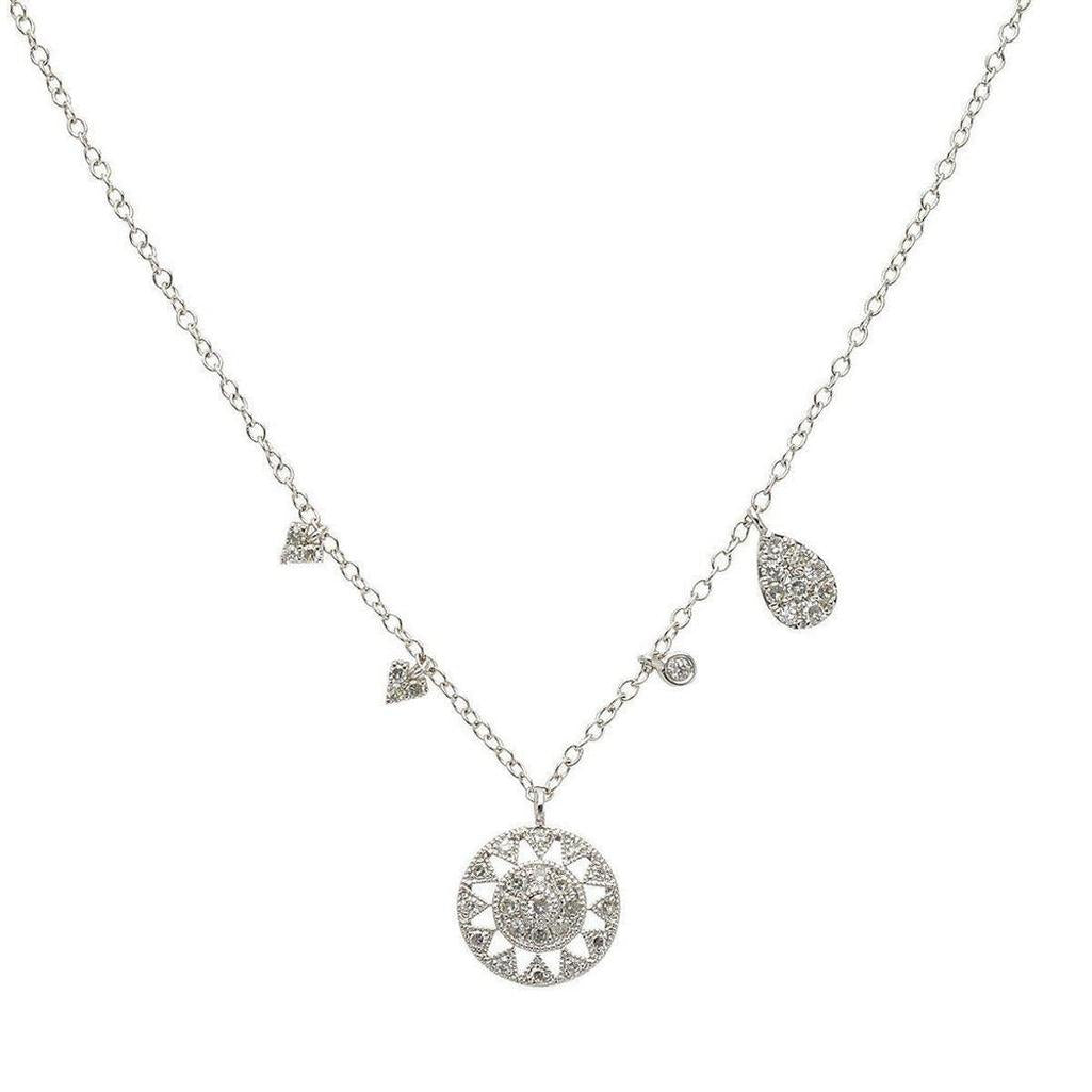 Open Cut Pave Diamond Disc necklace with delicate charms
